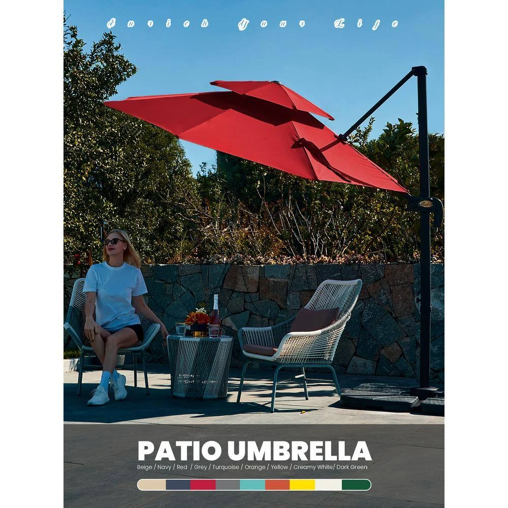 Double Top 11 Ft. Aluminum Cantilever Umbrella With Base And Cover, 360° Rotation Patio Umbrella In Red 11 Double Top 11 Ft. Aluminum Cantilever Umbrella With Base And Cover, 360° Rotation Patio Umbrella In Red - Image 11