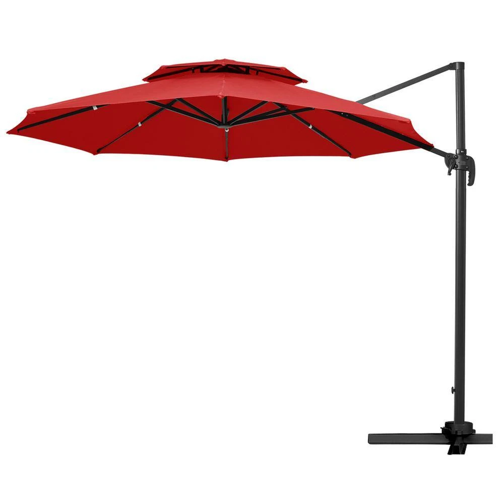 Double Top 11 Ft. Aluminum Cantilever Umbrella With Base And Cover, 360° Rotation Patio Umbrella In Red 6 Double Top 11 Ft. Aluminum Cantilever Umbrella With Base And Cover, 360° Rotation Patio Umbrella In Red - Image 6