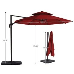 Double Top 11 Ft. Aluminum Cantilever Umbrella With Base And Cover, 360° Rotation Patio Umbrella In Red 19 Double Top 11 Ft. Aluminum Cantilever Umbrella With Base And Cover, 360° Rotation Patio Umbrella In Red -Jearey jearey cantilever umbrellas 10sdylm red fa 1000