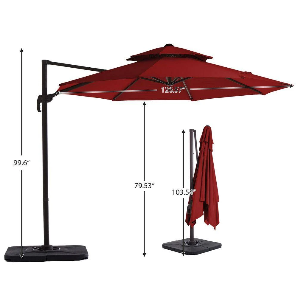 Double Top 11 Ft. Aluminum Cantilever Umbrella With Base And Cover, 360° Rotation Patio Umbrella In Red 9 Double Top 11 Ft. Aluminum Cantilever Umbrella With Base And Cover, 360° Rotation Patio Umbrella In Red - Image 9
