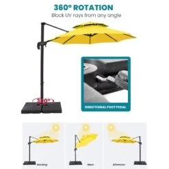 Double Top 11 Ft. Aluminum Cantilever Umbrella With Base And Cover, 360° Rotation Patio Umbrella In Yellow -Jearey jearey cantilever umbrellas 10sdylm yellow 77 1000