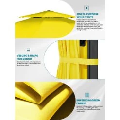 Double Top 11 Ft. Aluminum Cantilever Umbrella With Base And Cover, 360° Rotation Patio Umbrella In Yellow -Jearey jearey cantilever umbrellas 10sdylm yellow a0 1000