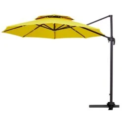 Double Top 11 Ft. Aluminum Cantilever Umbrella With Base And Cover, 360° Rotation Patio Umbrella In Yellow -Jearey jearey cantilever umbrellas 10sdylm yellow c3 1000