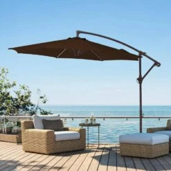 10 Ft. Cantilever Round Offset Patio Umbrella In Brown -Jearey jearey cantilever umbrellas 10xjs2 brn 31 1000