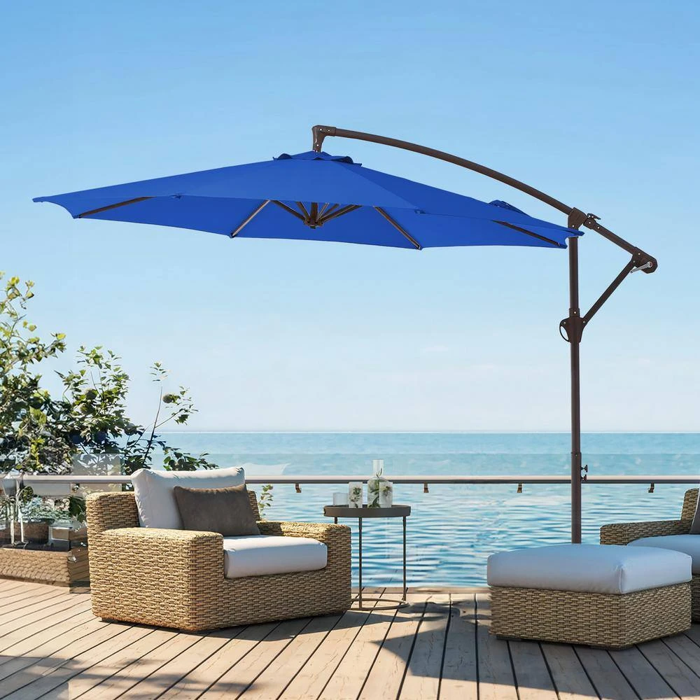 10 Ft. Cantilever Round Offset Patio Umbrella In Blue 7 10 Ft. Cantilever Round Offset Patio Umbrella In Blue - Image 7