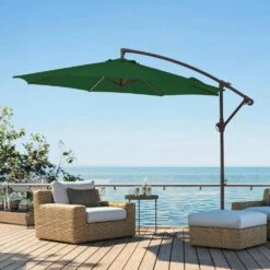 10 Ft. Cantilever Round Offset Patio Umbrella In Dark Green -Jearey jearey cantilever umbrellas 10xjs2 dgn 31 1000