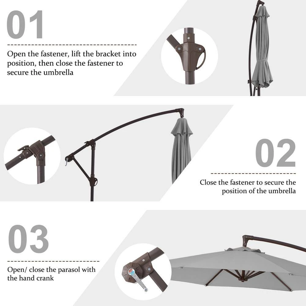 10 Ft. Cantilever Round Offset Patio Umbrella In Light Gray 4 10 Ft. Cantilever Round Offset Patio Umbrella In Light Gray - Image 4