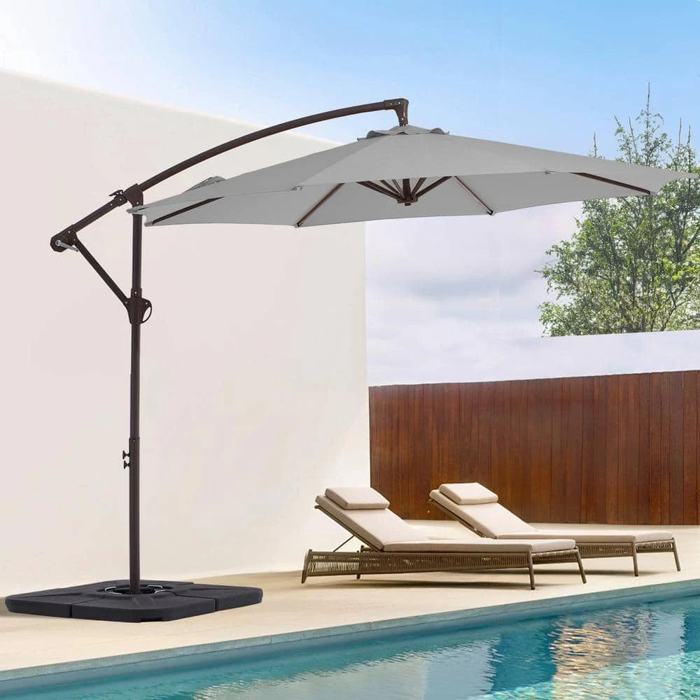 10 Ft. Cantilever Round Offset Patio Umbrella In Light Gray 1 10 Ft. Cantilever Round Offset Patio Umbrella In Light Gray