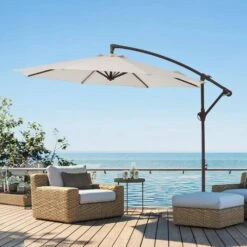10 Ft. Cantilever Round Offset Patio Umbrella In Off-White -Jearey jearey cantilever umbrellas 10xjs2 wt 31 1000