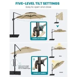 11 Ft.Double Top Round Outdoor Cantilever Umbrella With Cover,Heavy-Duty 360° Rotation Patio Umbrella In Beige -Jearey jearey cantilever umbrellas 11sdylm beige d4 1000