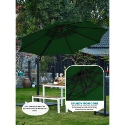 11 Ft.Double Top Round Outdoor Cantilever Umbrella With Cover,Heavy-Duty 360° Rotation Patio Umbrella In Dark Green -Jearey jearey cantilever umbrellas 11sdylm dg 1d 1000