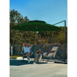 11 Ft.Double Top Round Outdoor Cantilever Umbrella With Cover,Heavy-Duty 360° Rotation Patio Umbrella In Dark Green -Jearey jearey cantilever umbrellas 11sdylm dg 40 1000