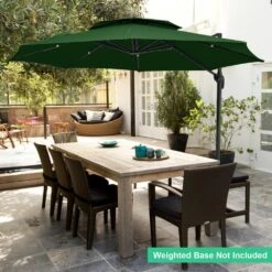 11 Ft.Double Top Round Outdoor Cantilever Umbrella With Cover,Heavy-Duty 360° Rotation Patio Umbrella In Dark Green -Jearey jearey cantilever umbrellas 11sdylm dg 4f 1000