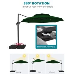 11 Ft.Double Top Round Outdoor Cantilever Umbrella With Cover,Heavy-Duty 360° Rotation Patio Umbrella In Dark Green -Jearey jearey cantilever umbrellas 11sdylm dg 77 1000