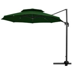 11 Ft.Double Top Round Outdoor Cantilever Umbrella With Cover,Heavy-Duty 360° Rotation Patio Umbrella In Dark Green -Jearey jearey cantilever umbrellas 11sdylm dg c3 1000