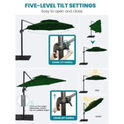 11 Ft.Double Top Round Outdoor Cantilever Umbrella With Cover,Heavy-Duty 360° Rotation Patio Umbrella In Dark Green -Jearey jearey cantilever umbrellas 11sdylm dg d4 1000