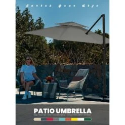 11 Ft.Double Top Round Outdoor Cantilever Umbrella With Cover,Heavy-Duty 360° Rotation Patio Umbrella In Gray -Jearey jearey cantilever umbrellas 11sdylm gray 31 1000