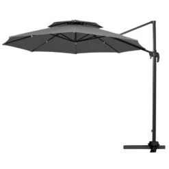 11 Ft.Double Top Round Outdoor Cantilever Umbrella With Cover,Heavy-Duty 360° Rotation Patio Umbrella In Gray -Jearey jearey cantilever umbrellas 11sdylm gray c3 1000