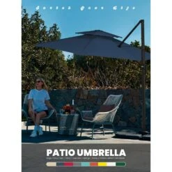 11 Ft.Double Top Round Outdoor Cantilever Umbrella With Cover,Heavy-Duty 360° Rotation Patio Umbrella In Navy -Jearey jearey cantilever umbrellas 11sdylm navy 31 1000