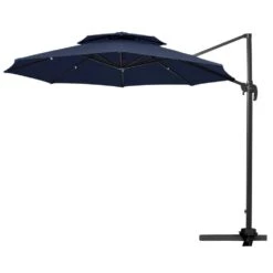 11 Ft.Double Top Round Outdoor Cantilever Umbrella With Cover,Heavy-Duty 360° Rotation Patio Umbrella In Navy -Jearey jearey cantilever umbrellas 11sdylm navy c3 1000