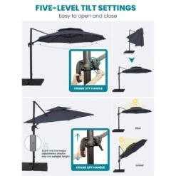 11 Ft.Double Top Round Outdoor Cantilever Umbrella With Cover,Heavy-Duty 360° Rotation Patio Umbrella In Navy -Jearey jearey cantilever umbrellas 11sdylm navy d4 1000