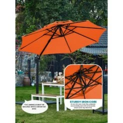 11 Ft.Double Top Round Outdoor Cantilever Umbrella With Cover,Heavy-Duty 360° Rotation Patio Umbrella In Pumpkin -Jearey jearey cantilever umbrellas 11sdylm orange 1d 1000