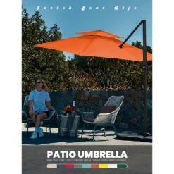 11 Ft.Double Top Round Outdoor Cantilever Umbrella With Cover,Heavy-Duty 360° Rotation Patio Umbrella In Pumpkin -Jearey jearey cantilever umbrellas 11sdylm orange 31 1000