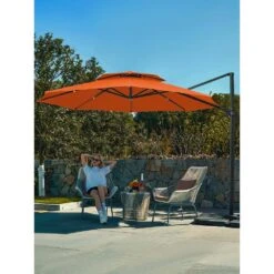 11 Ft.Double Top Round Outdoor Cantilever Umbrella With Cover,Heavy-Duty 360° Rotation Patio Umbrella In Pumpkin -Jearey jearey cantilever umbrellas 11sdylm orange 40 1000