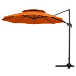 11 Ft.Double Top Round Outdoor Cantilever Umbrella With Cover,Heavy-Duty 360° Rotation Patio Umbrella In Pumpkin -Jearey jearey cantilever umbrellas 11sdylm orange c3 1000