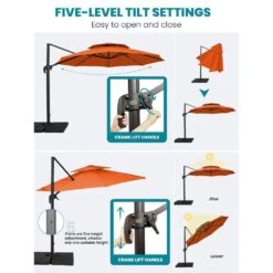 11 Ft.Double Top Round Outdoor Cantilever Umbrella With Cover,Heavy-Duty 360° Rotation Patio Umbrella In Pumpkin -Jearey jearey cantilever umbrellas 11sdylm orange d4 1000