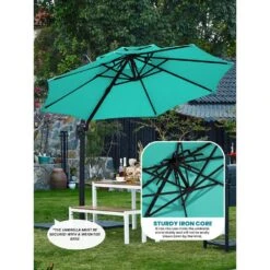11 Ft.Double Top Round Outdoor Cantilever Umbrella With Cover,Heavy-Duty 360° Rotation Patio Umbrella In Peacock Blue -Jearey jearey cantilever umbrellas 11sdylm pb 1d 1000