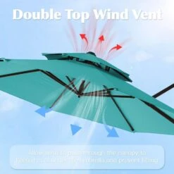 11 Ft.Double Top Round Outdoor Cantilever Umbrella With Cover,Heavy-Duty 360° Rotation Patio Umbrella In Peacock Blue -Jearey jearey cantilever umbrellas 11sdylm pb 44 1000