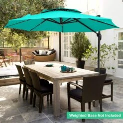 11 Ft.Double Top Round Outdoor Cantilever Umbrella With Cover,Heavy-Duty 360° Rotation Patio Umbrella In Peacock Blue -Jearey jearey cantilever umbrellas 11sdylm pb 4f 1000