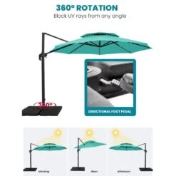 11 Ft.Double Top Round Outdoor Cantilever Umbrella With Cover,Heavy-Duty 360° Rotation Patio Umbrella In Peacock Blue -Jearey jearey cantilever umbrellas 11sdylm pb 77 1000