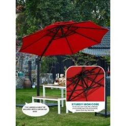 11 Ft.Double Top Round Outdoor Cantilever Umbrella With Cover,Heavy-Duty 360° Rotation Patio Umbrella In Red -Jearey jearey cantilever umbrellas 11sdylm red 1d 1000