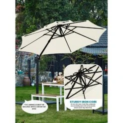 11 Ft.Double Top Round Outdoor Cantilever Umbrella With Cover,Heavy-Duty 360° Rotation Patio Umbrella In Off-White -Jearey jearey cantilever umbrellas 11sdylm ww 1d 1000