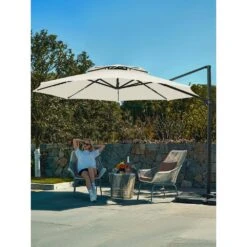 11 Ft.Double Top Round Outdoor Cantilever Umbrella With Cover,Heavy-Duty 360° Rotation Patio Umbrella In Off-White -Jearey jearey cantilever umbrellas 11sdylm ww 40 1000