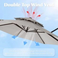 11 Ft.Double Top Round Outdoor Cantilever Umbrella With Cover,Heavy-Duty 360° Rotation Patio Umbrella In Off-White -Jearey jearey cantilever umbrellas 11sdylm ww 44 1000
