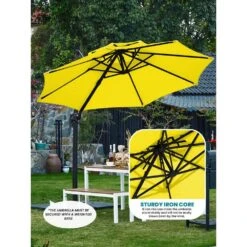 11 Ft.Double Top Round Outdoor Cantilever Umbrella With Cover,Heavy-Duty 360° Rotation Patio Umbrella In Yellow -Jearey jearey cantilever umbrellas 11sdylm yellow 1d 1000