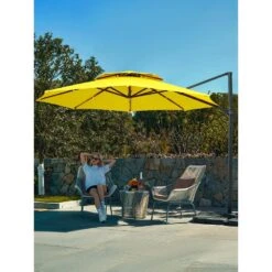 11 Ft.Double Top Round Outdoor Cantilever Umbrella With Cover,Heavy-Duty 360° Rotation Patio Umbrella In Yellow -Jearey jearey cantilever umbrellas 11sdylm yellow 40 1000