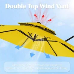 11 Ft.Double Top Round Outdoor Cantilever Umbrella With Cover,Heavy-Duty 360° Rotation Patio Umbrella In Yellow -Jearey jearey cantilever umbrellas 11sdylm yellow 44 1000