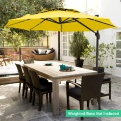 11 Ft.Double Top Round Outdoor Cantilever Umbrella With Cover,Heavy-Duty 360° Rotation Patio Umbrella In Yellow -Jearey jearey cantilever umbrellas 11sdylm yellow 4f 1000