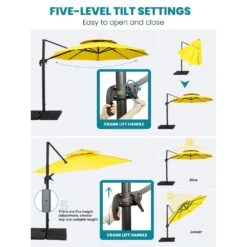 11 Ft.Double Top Round Outdoor Cantilever Umbrella With Cover,Heavy-Duty 360° Rotation Patio Umbrella In Yellow -Jearey jearey cantilever umbrellas 11sdylm yellow d4 1000