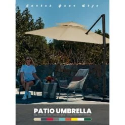 13 Ft. Aluminum 360-Degree Rotation Cantilever Patio Umbrella With Cover In Beige -Jearey jearey cantilever umbrellas 13sdylm beige 31 1000