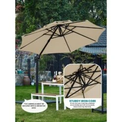 13 Ft. Aluminum 360-Degree Rotation Cantilever Patio Umbrella With Cover In Beige -Jearey jearey cantilever umbrellas 13sdylm beige 40 1000