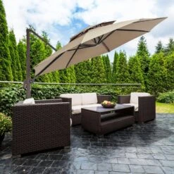 13 Ft. Aluminum 360-Degree Rotation Cantilever Patio Umbrella With Cover In Beige