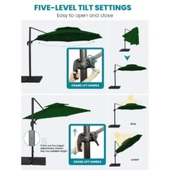 13 Ft. Patio Round Umbrella 360-Degree Rotation Cantilever Umbrella With Cover In Dark Green -Jearey jearey cantilever umbrellas 13sdylm dgn c3 1000