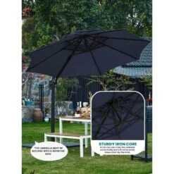 13 Ft. Aluminum 360-Degree Rotation Cantilever Patio Umbrella With Cover In Navy -Jearey jearey cantilever umbrellas 13sdylm navy 40 1000