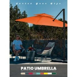13 Ft. Aluminum 360-Degree Rotation Cantilever Patio Umbrella With Cover In Orange -Jearey jearey cantilever umbrellas 13sdylm orange 31 1000
