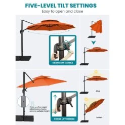 13 Ft. Aluminum 360-Degree Rotation Cantilever Patio Umbrella With Cover In Orange -Jearey jearey cantilever umbrellas 13sdylm orange 77 1000